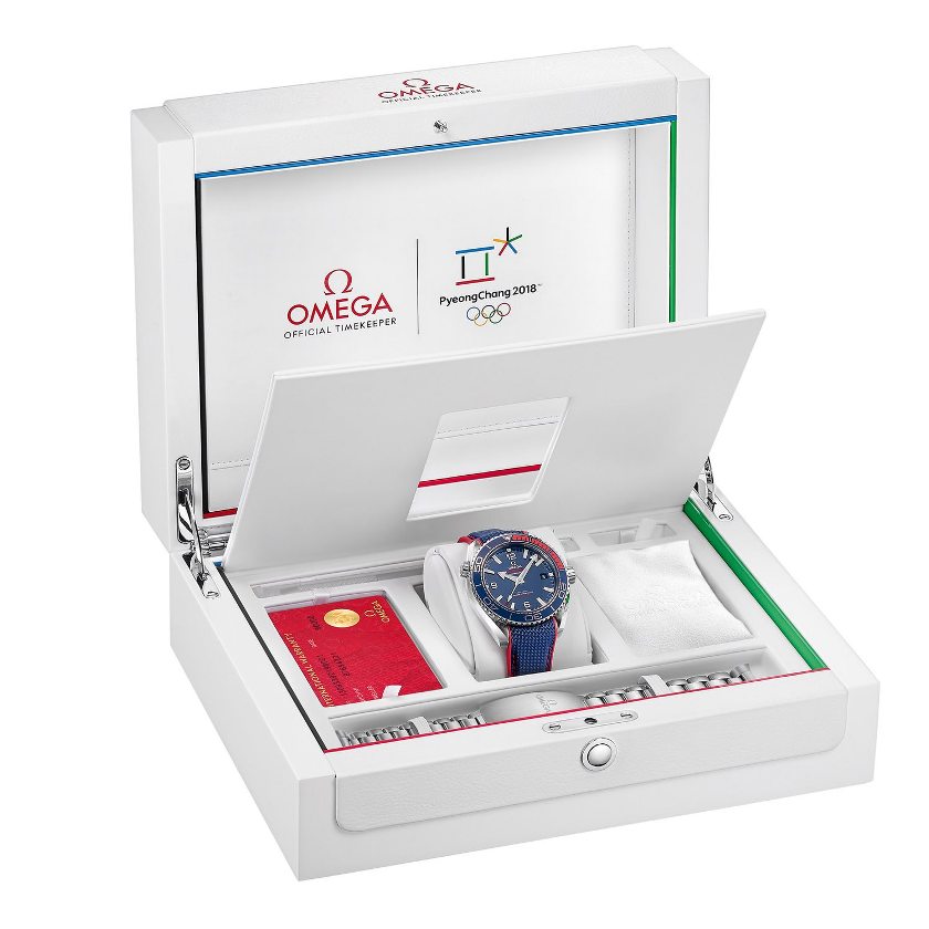 The commemorative box for the Omega Seamaster Planet Ocean PyeongChang 2018 Limited Edition