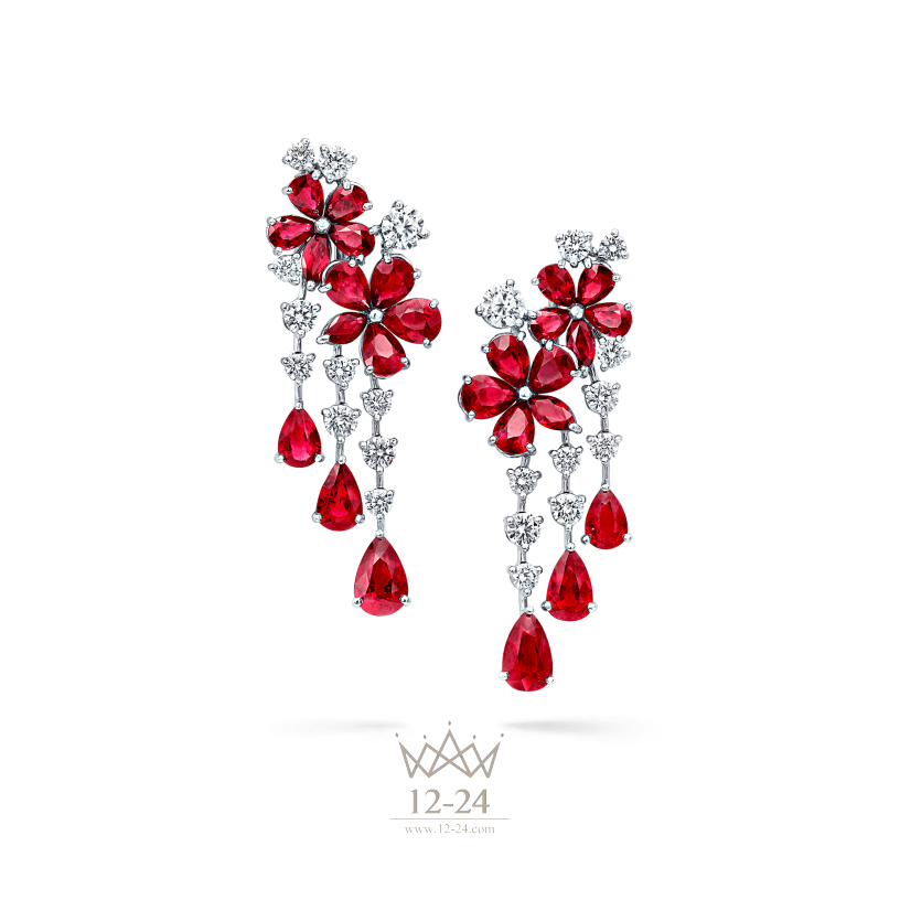 Graff Carissa Double Flower Earrings Ruby and Diamond RGE1036