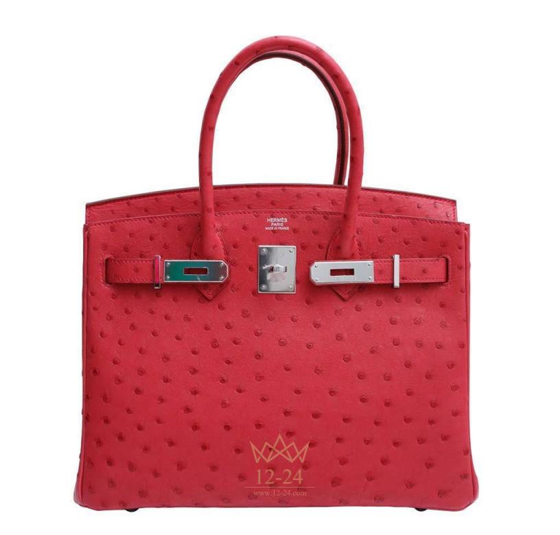 Hermes  Birkin 30 Rouge Casaque Ostrich PHW 30 Rouge Casaque