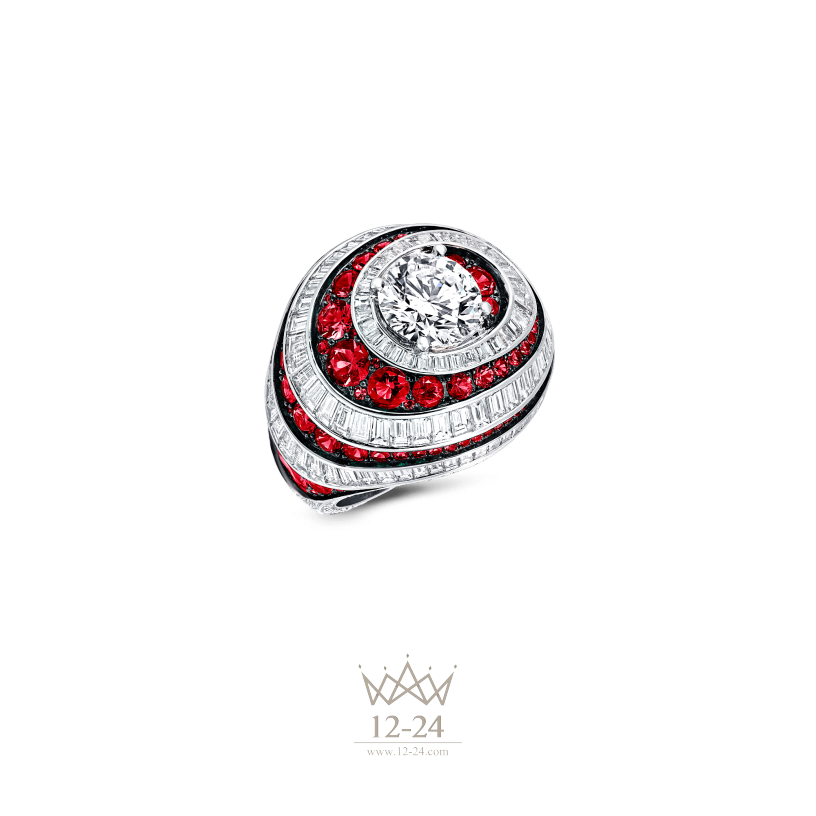 Graff Swirl Baguette Ring Ruby and Diamond RGR504