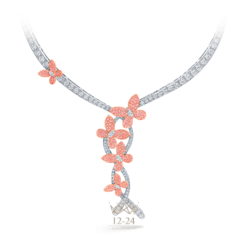Graff Triple Pave Butterfly Necklace Pink and White Diamond RGN392