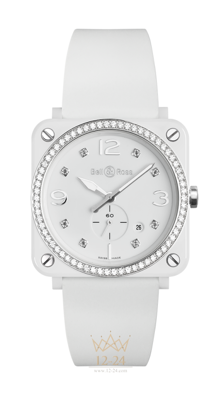 Bell &amp; Ross BR S White Ceramic Diamonds BRS-WH-CES-LGD/SRB