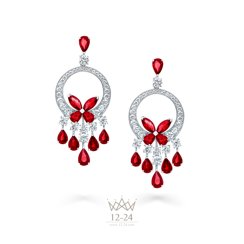 Graff Classic Butterfly Chandelier Earrings Ruby and Diamond RGE343