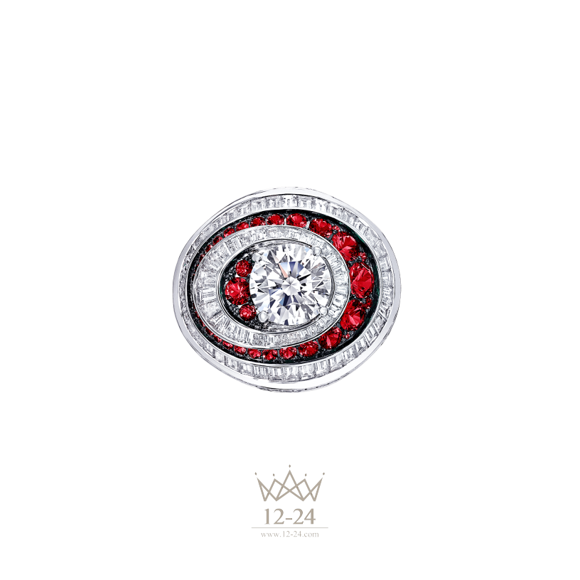 Graff Swirl Baguette Ring Ruby and Diamond RGR504