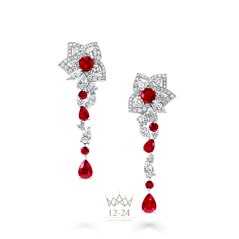 Graff Peony Flower Drop Earrings Ruby and Diamond RGE1180