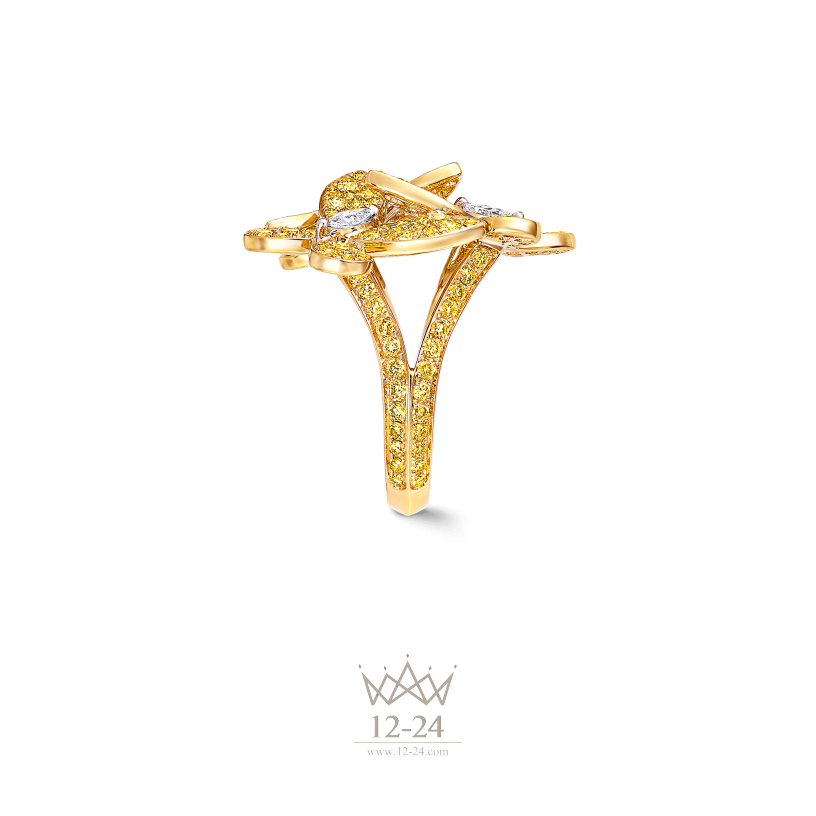 Graff Triple Pave Butterfly Ring Yellow and White Diamond RGR399