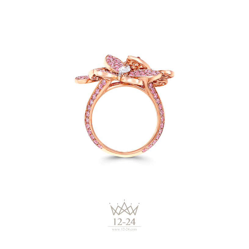 Graff Triple Pave Butterfly Ring Pink and White Diamond RGR398