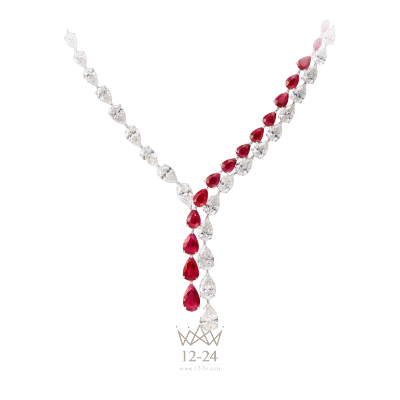 Graff Pear Shape Ruby and Diamond Cross-over Necklace RGN478_GN10051