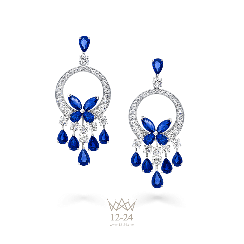 Graff Classic Butterfly Chandelier Earrings Sapphire and Diamond RGE344