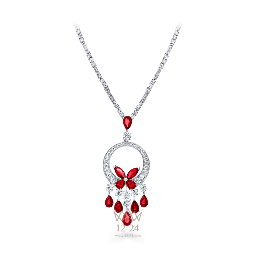 Graff Classic Butterfly Chandelier Necklace Ruby and Diamond RGN169