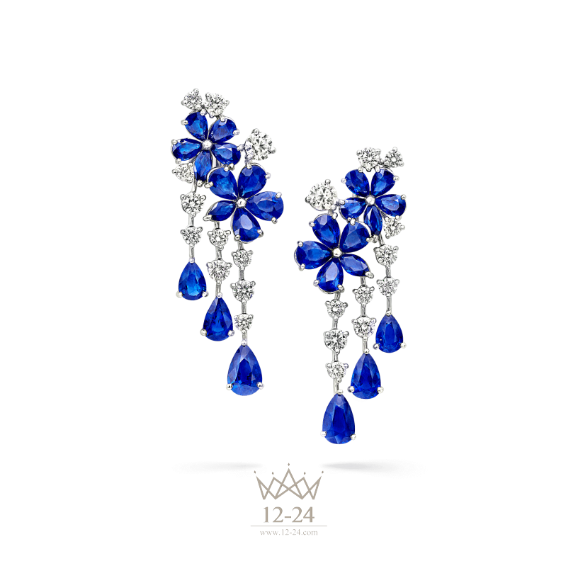 Graff Carissa Double Flower Earrings Sapphire and Diamond RGE1039