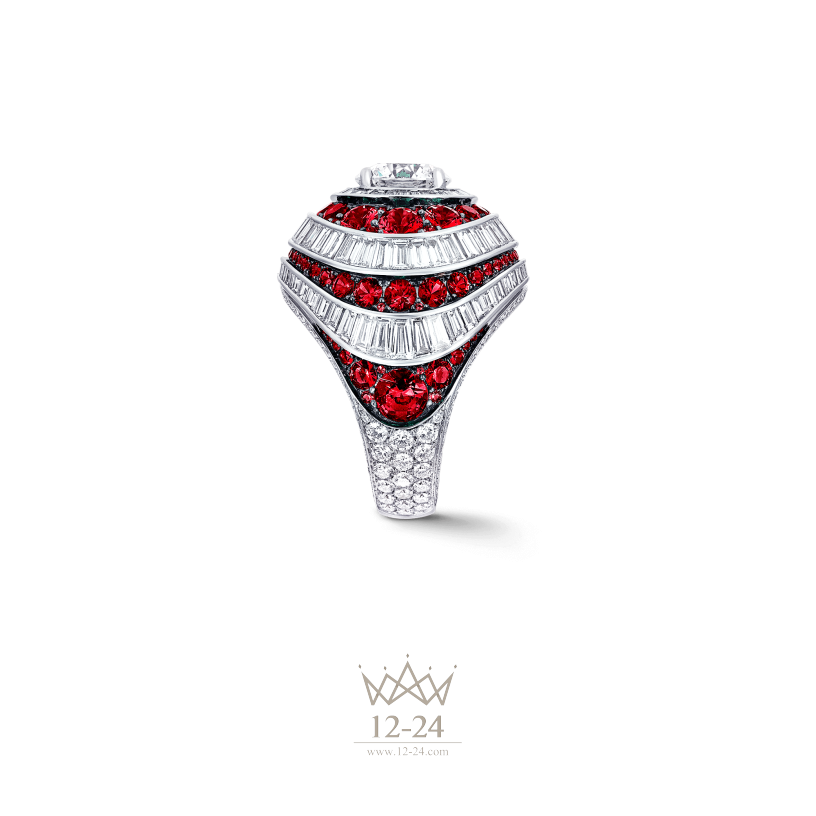 Graff Swirl Baguette Ring Ruby and Diamond RGR504