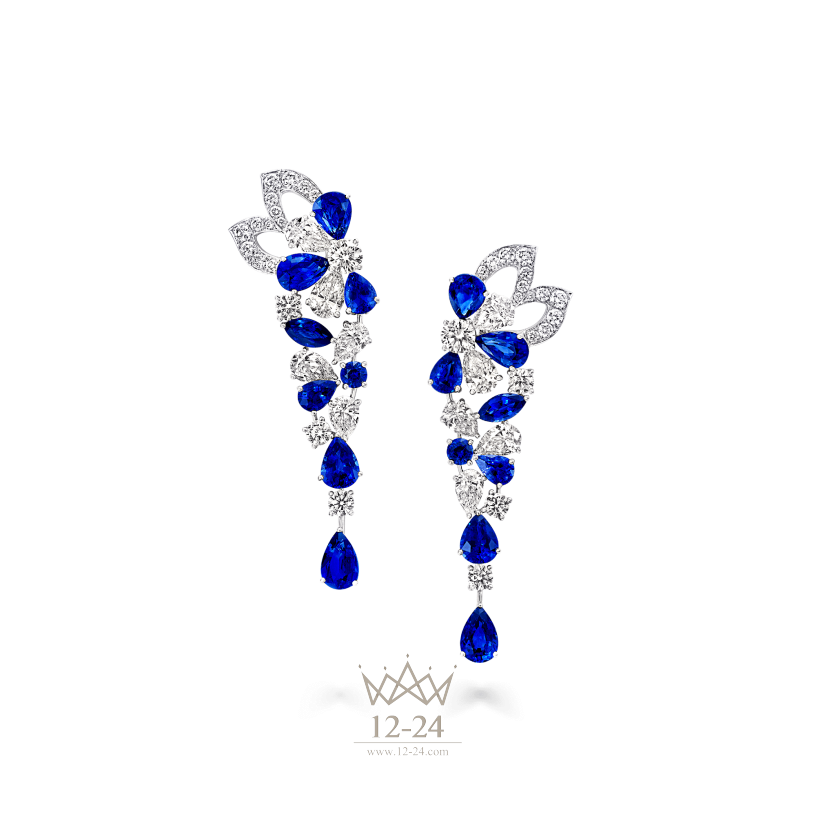 Graff Peony Petal Drop Earrings Sapphire and Diamond RGE1128