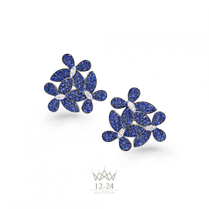 Graff Triple Pave Butterfly Cluster Earrings Sapphire and Diamond RGE870