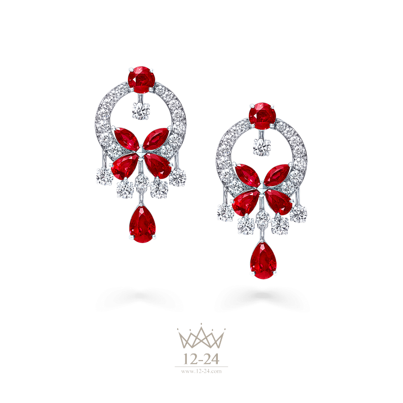 Graff Classic Butterfly Small Earrings Ruby and Diamond RGE603