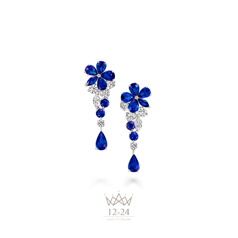 Graff Carissa Single Flower Earrings Sapphire and Diamond RGE1103