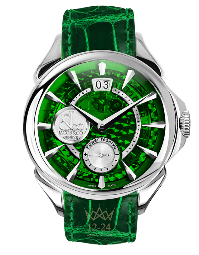 Jacob &amp; Co PALATIAL CLASSIC MANUAL BIG DATE MINERAL CRYSTAL DIAL - STEEL CASE PC400.10.NS.MG.A