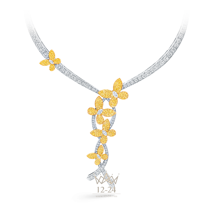 Graff Triple Pave Butterfly Necklace Yellow and White Diamond RGN391
