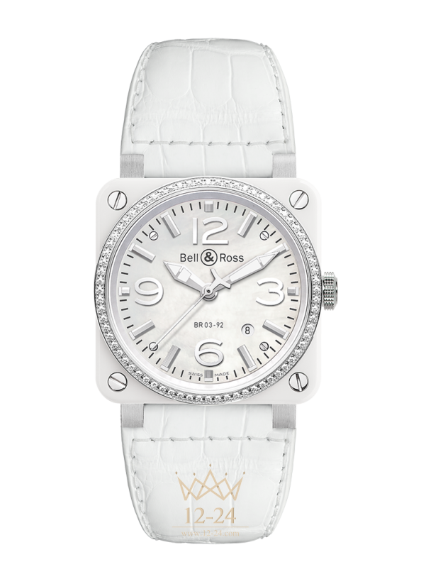 Bell &amp; Ross BR 03 WHITE CERAMIC DIAMONDS BR0392-WH-C-D/SCA