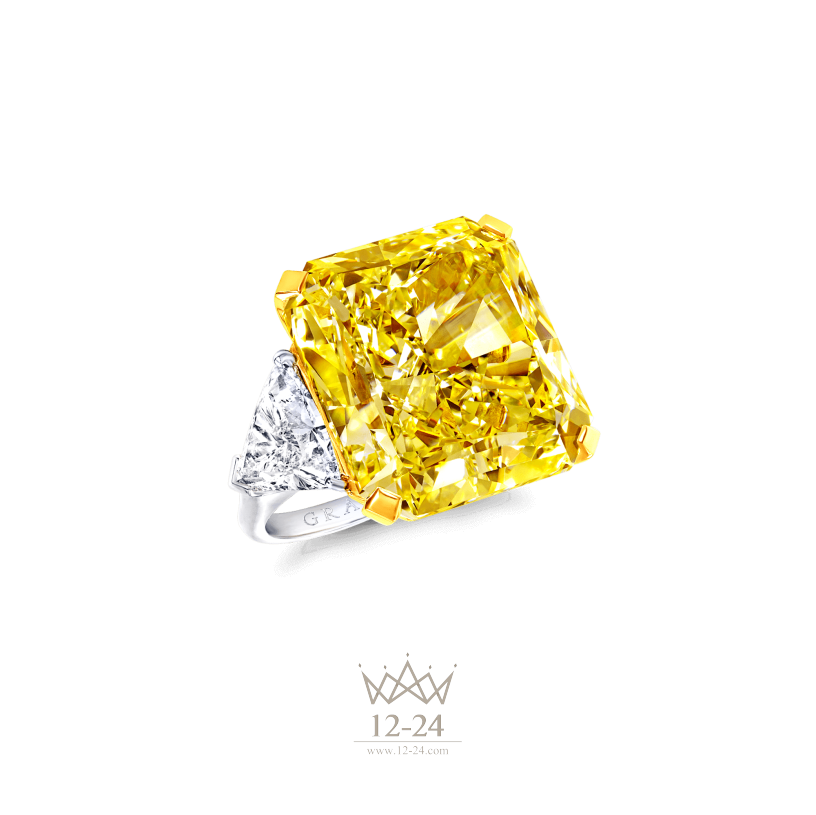 Graff Radiant Cut Yellow and White Diamond Ring GR28796