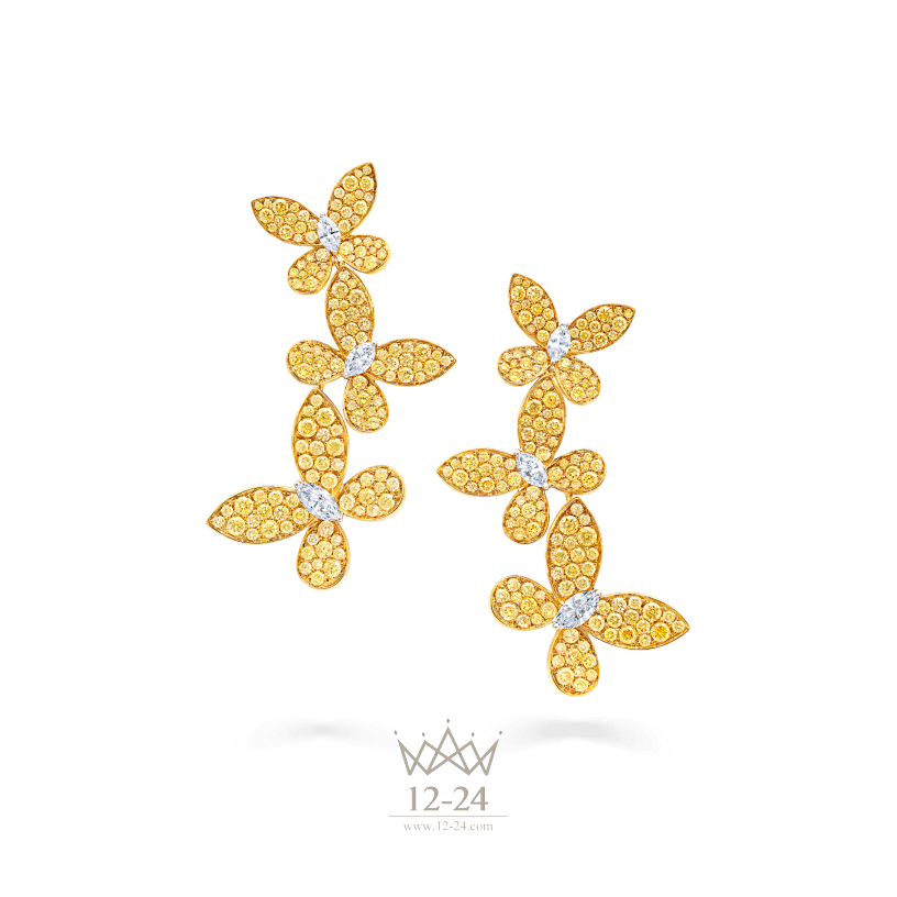 Graff Triple Pave Butterfly Earrings Yellow and White Diamond RGE960