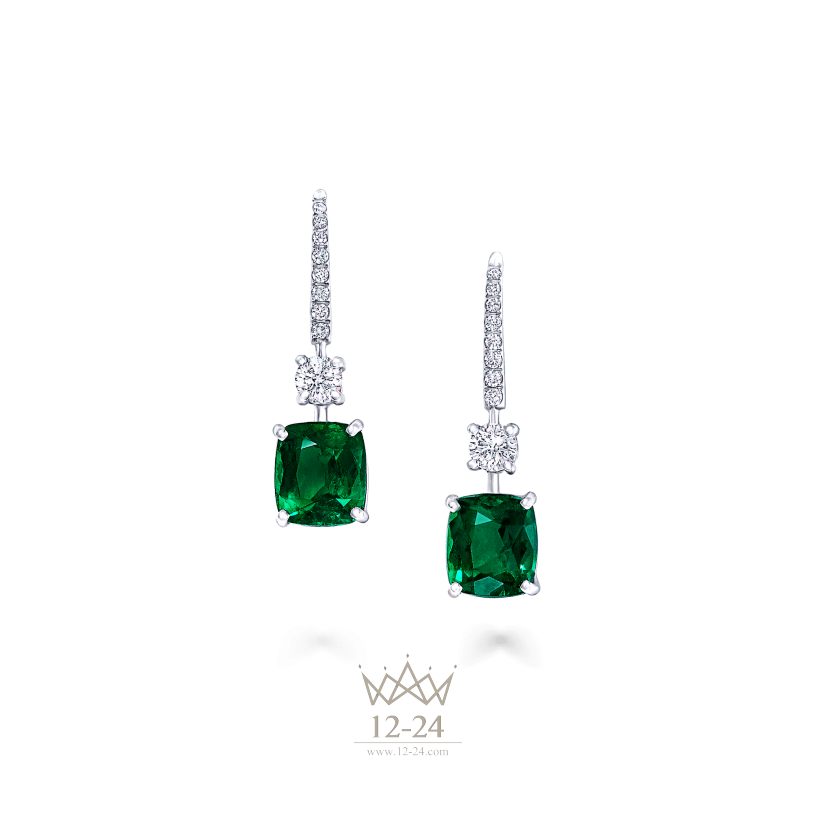 Graff Cushion Cut Earrings Emerald and Diamond GE13656