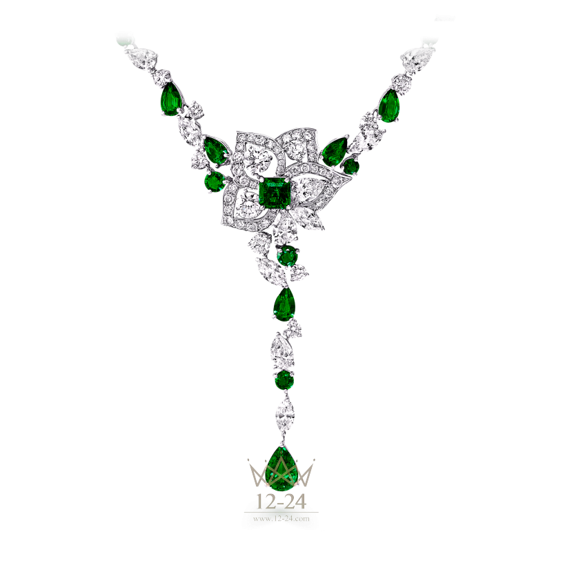 Graff Peony Necklace Emerald and Diamond RGN473