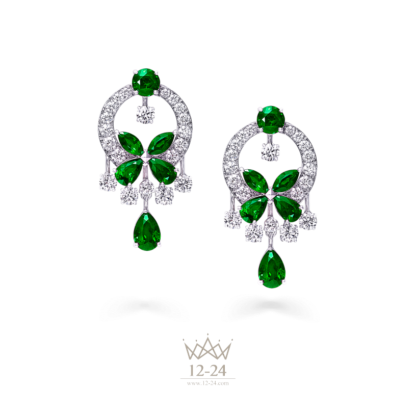 Graff Classic Butterfly Small Earrings Emerald and Diamond RGE602