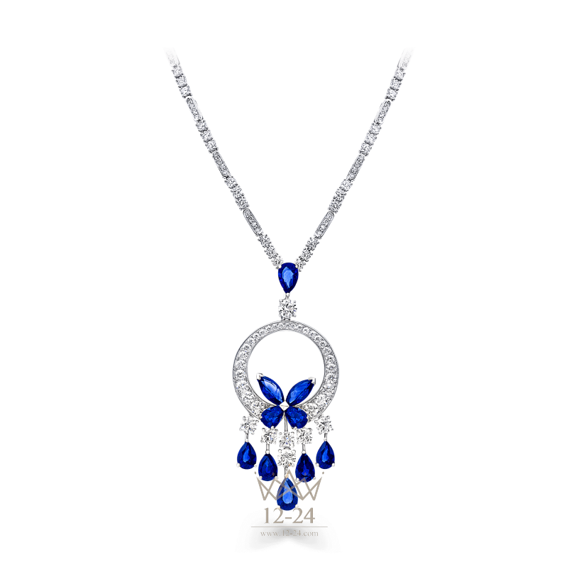 Graff Classic Butterfly Chandelier Necklace Sapphire and Diamond RGN170