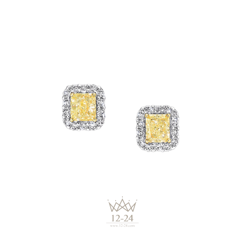 Graff Icon Radiant Cut Yellow and White Diamond Stud Earrings RGE1829