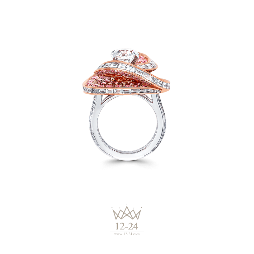 Graff Swirl Twist Ring Pink and White Diamond RGR519