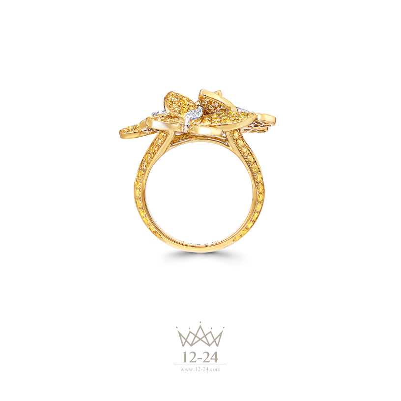 Graff Triple Pave Butterfly Ring Yellow and White Diamond RGR399