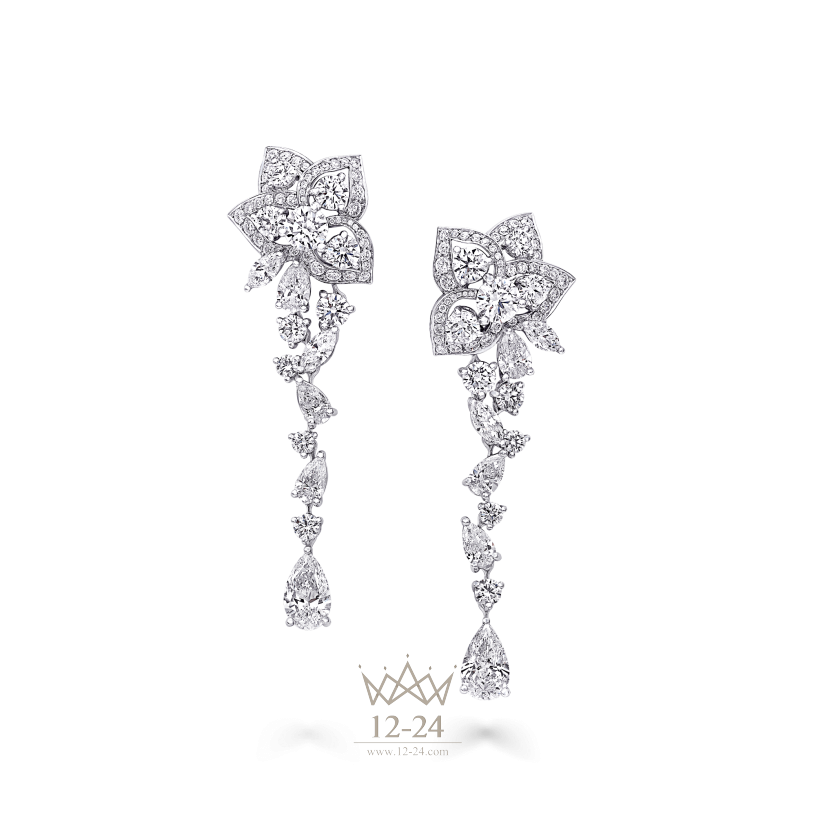 Graff Peony Flower Drop Earrings Diamond RGE1192