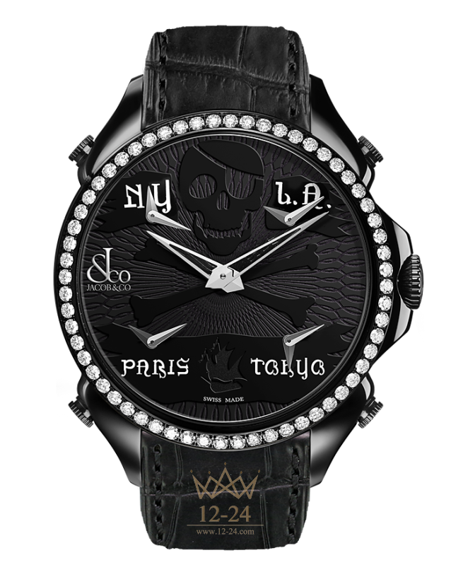 Jacob &amp; Co PALATIAL FIVE TIME ZONE PIRATE BLACK PVD PZ500.11.RO.NP.A.P