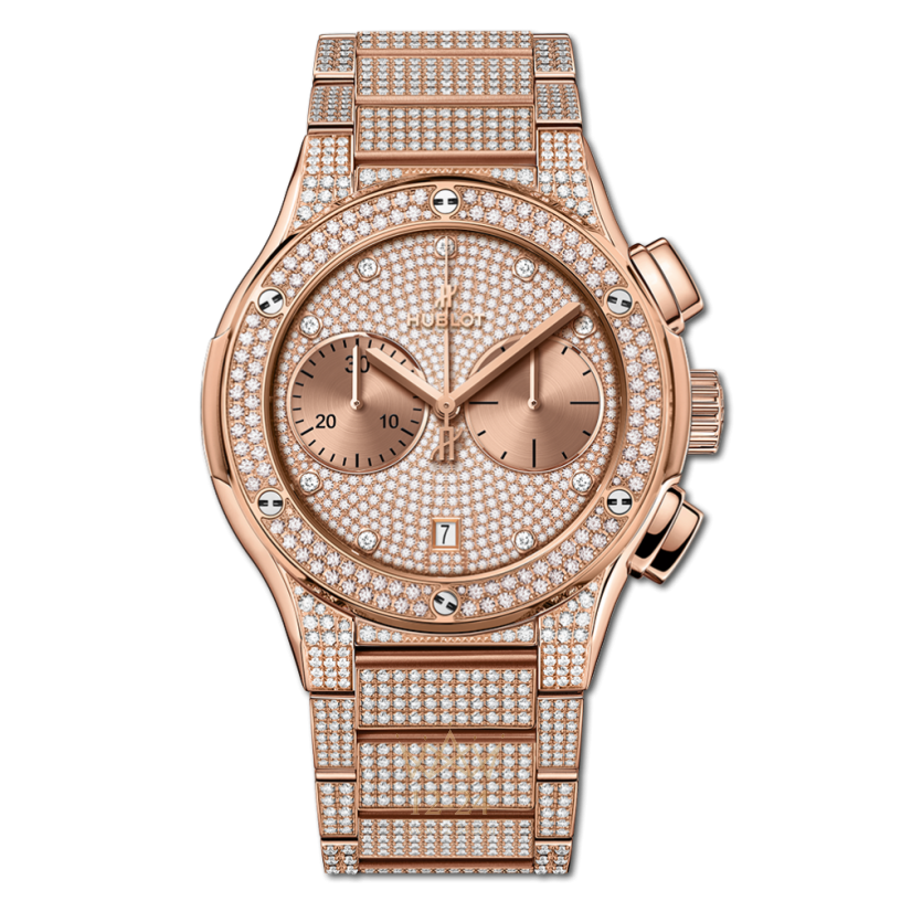 Hublot Chronograph King Gold Full Pave Bracelet 520.OX.9010.OX.3704