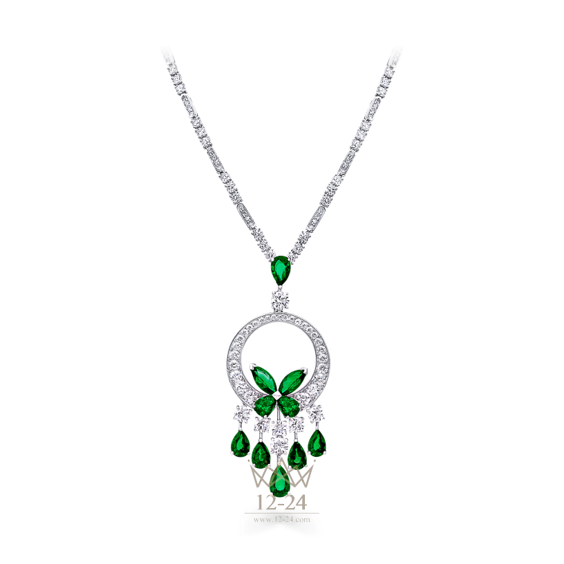 Graff Classic Butterfly Chandelier Necklace Emerald and Diamond RGN200