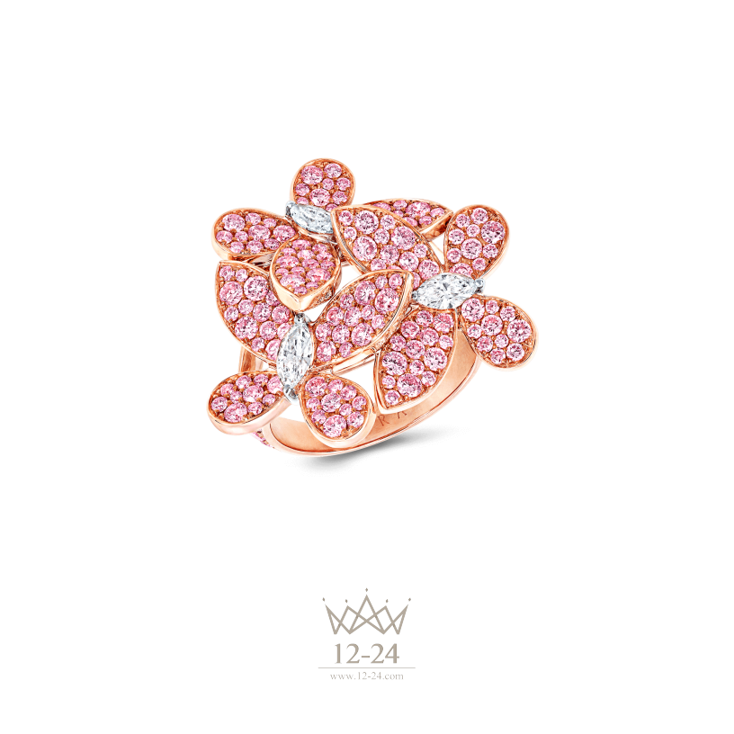 Graff Triple Pave Butterfly Ring Pink and White Diamond RGR398