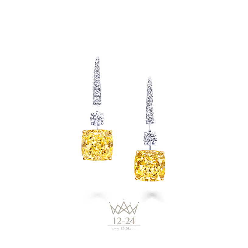 Graff Cushion Cut Earrings Yellow and White Diamond YCTSW02