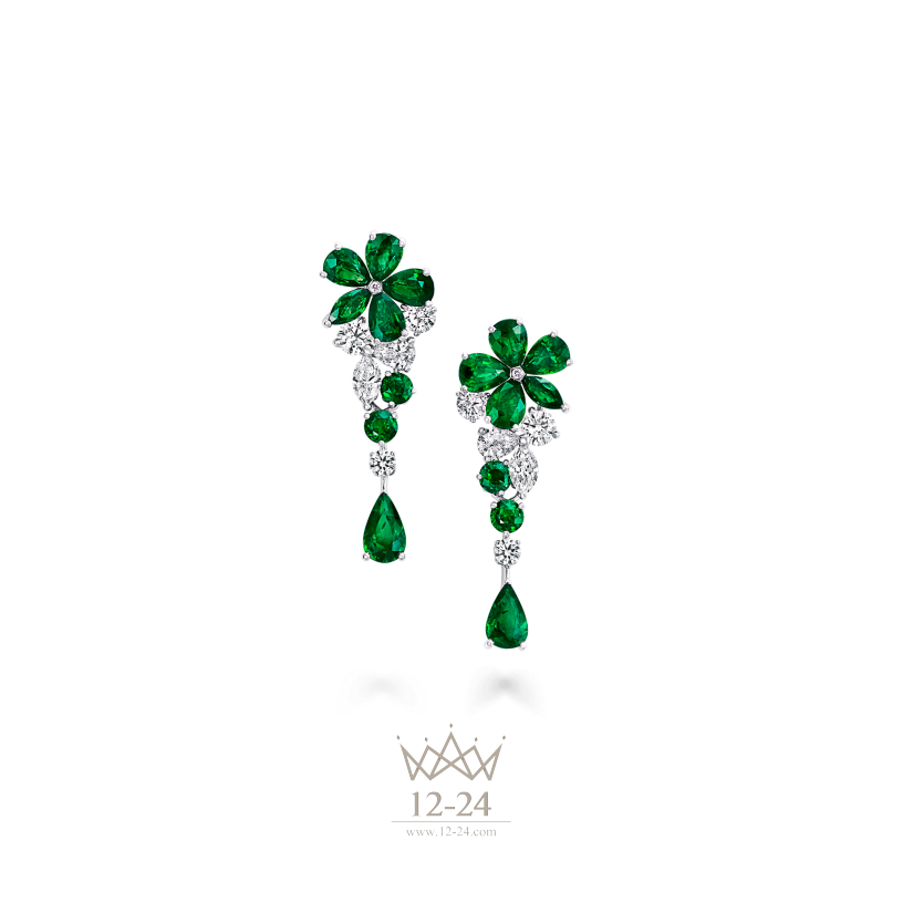 Graff Carissa Single Flower Earrings Emerald and Diamond RGE1101