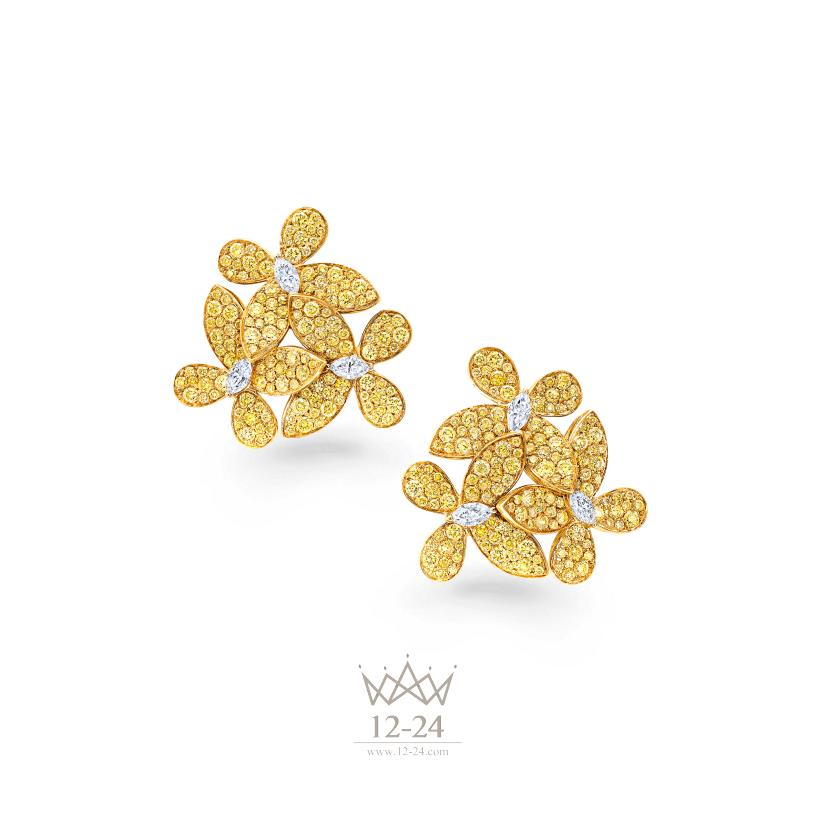 Graff Triple Pave Butterfly Cluster Earrings Yellow and White Diamond RGE962