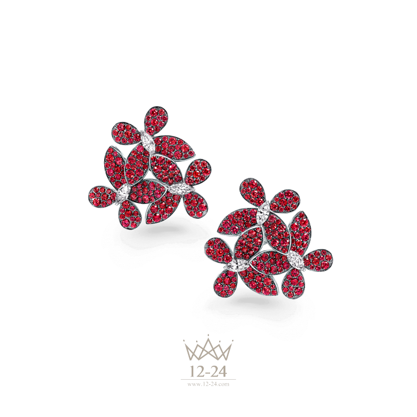 Graff Triple Pave Butterfly Cluster Earrings Ruby and Diamond RGE871