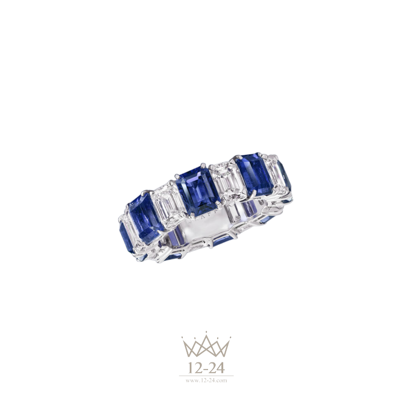 Graff Emerald Cut Eternity Band Sapphire and Diamond RER1030