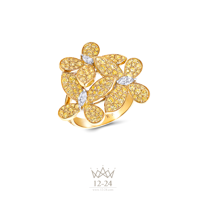 Graff Triple Pave Butterfly Ring Yellow and White Diamond RGR399