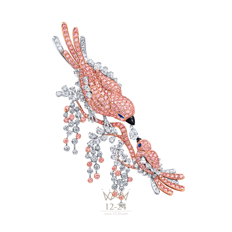 Graff Pink and White Diamond Bird Brooch GA1043