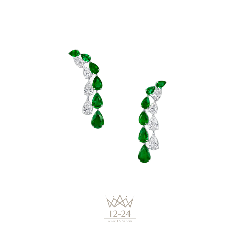 Graff Pear Shape Emerald and Diamond Earrings RGE1130