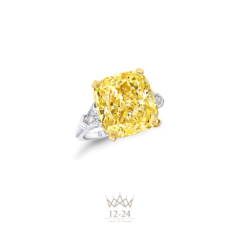 Graff Cushion Cut Yellow and White Diamond Ring GR34549